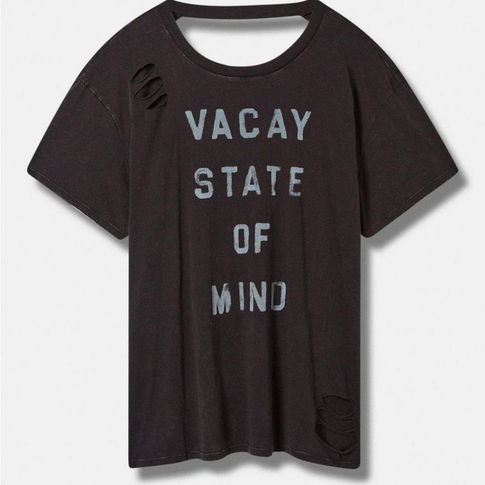 NWT Torrid Vacay Relaxed Fit Cotton Crew Neck Open Back Tee
